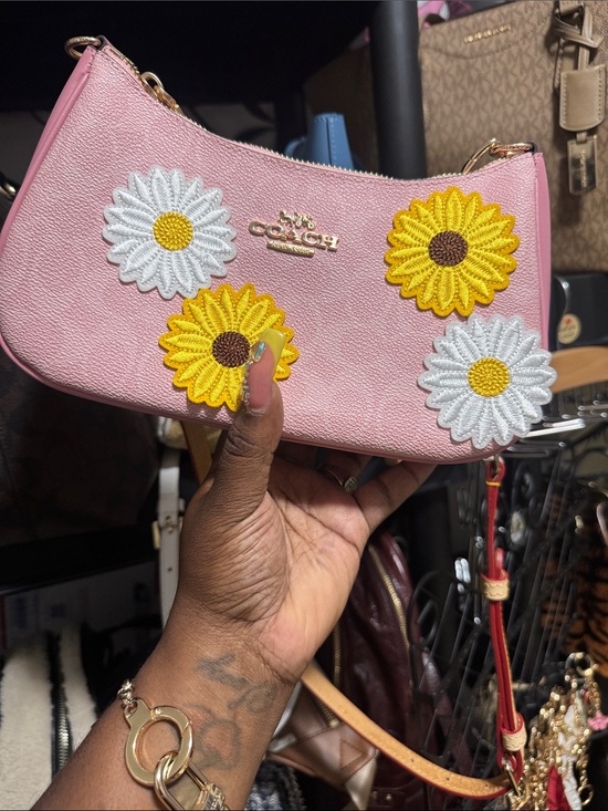 Coach Handbags - Coach Pink Mini Crossbody with Yellow & White Floral Appliqués